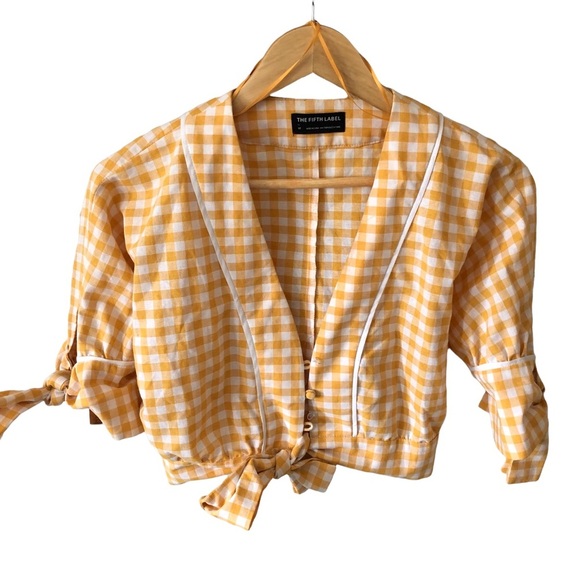 The Fifth Label Womens Idyllic Gingham Tie Front Crop Top - Picture 2 of 16